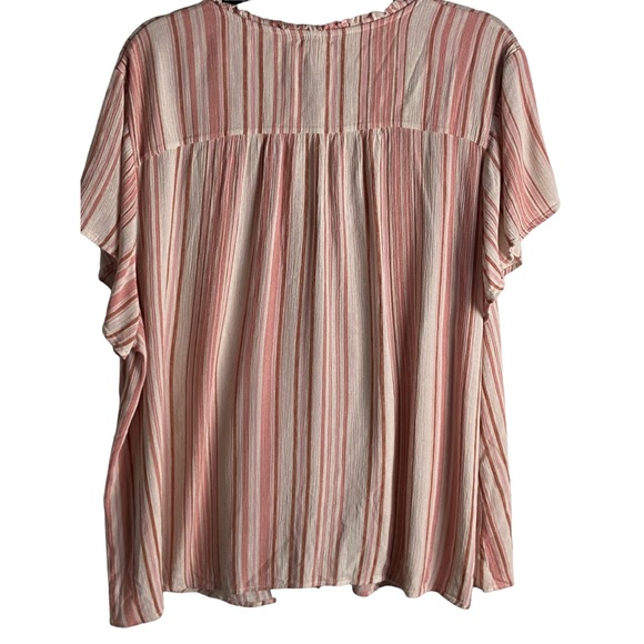 Mason & Belle Size 3x Blouse Embroidered Bohemian Striped Pink Button Down Cream - Picture 2 of 7